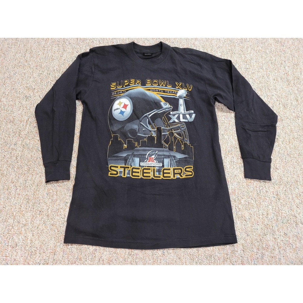 Skyland Super Bowl XLV Steelers Long Sleeve Shirt Mens XL Black Football Graphic